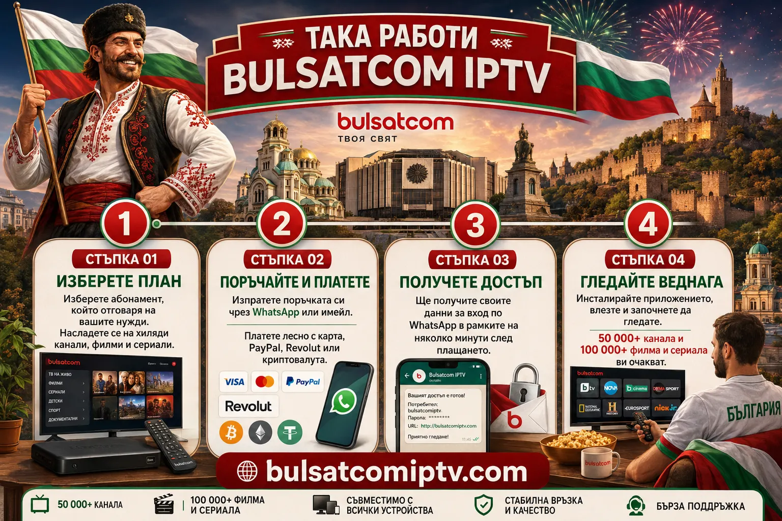 BulsatCOM IPTV — как да започнеш за 5 минути, пълен ръководство за настройка в България, 50 000+ канала в 4K Ultra HD